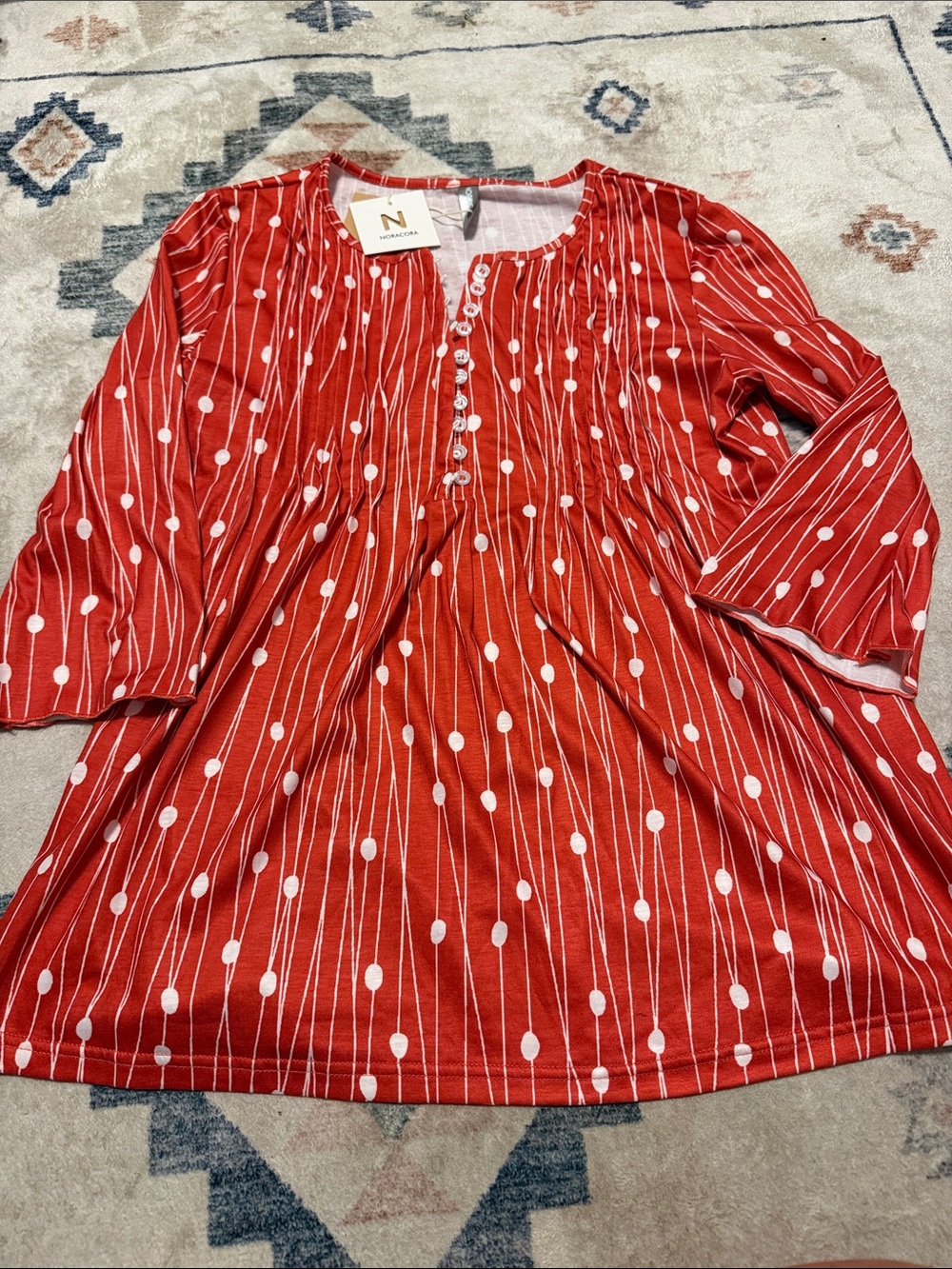 ✨ NWT Noracora Geometric Dotted Stripe Pintuck Tunic Blouse ✨